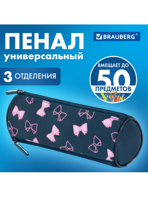 Пенал мягкий BRAUBERG, 3 отделения, нейлон, 21х7х7 см, 