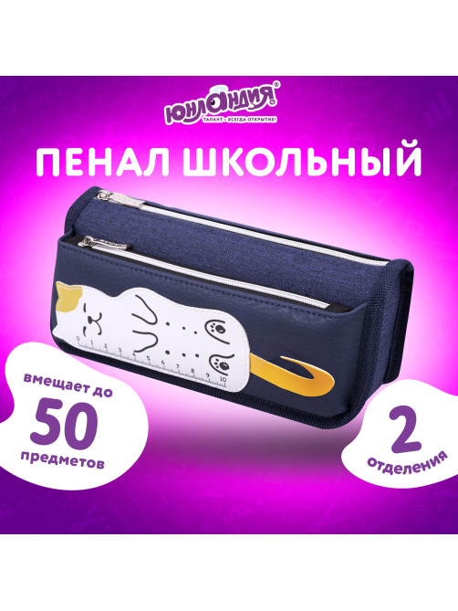 Пенал мягкий ЮНЛАНДИЯ, 2 отделения, полиэстер, 
