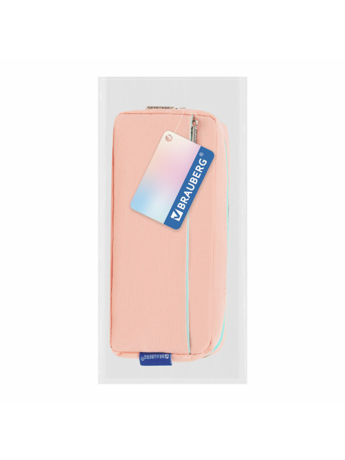 Пенал мягкий BRAUBERG PASTEL, 2 отделения, персиковый, 21х9,5х5 см, 272274