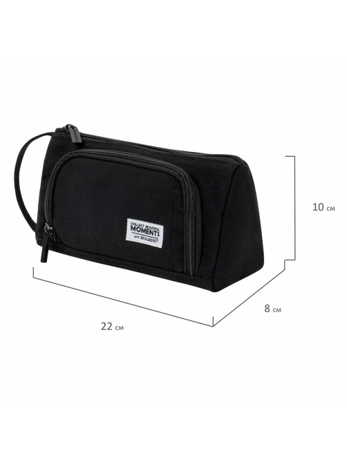 Пенал-косметичка BRAUBERG с ручкой, 1 откидная планка, полиэстер, 22x10х8 см, Black, 272339