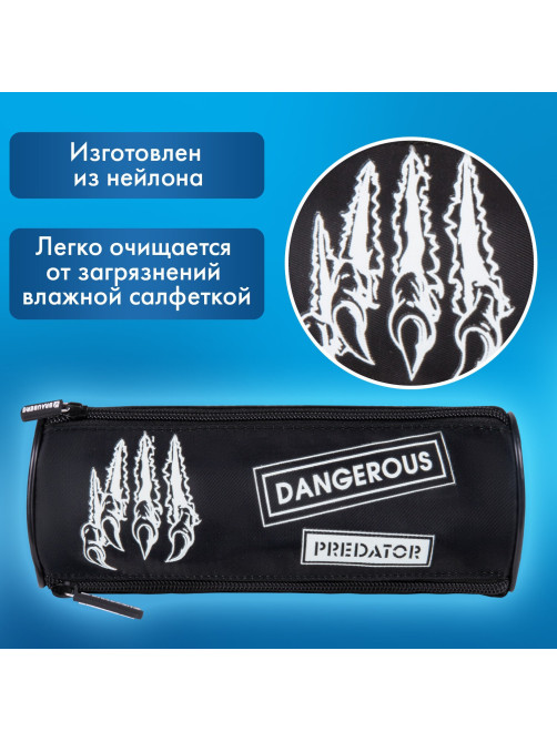Пенал BRAUBERG, 3 отделения, нейлон, 21х7х7 см, 