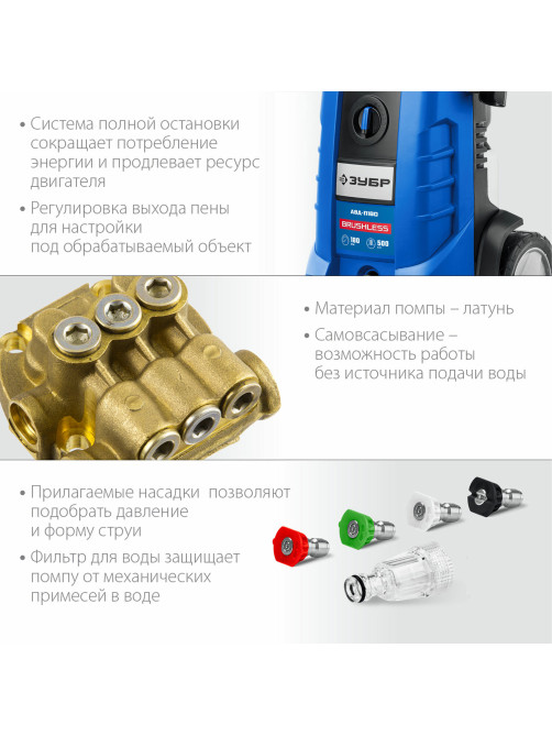 Минимойка ЗУБР АВД-П180, мощность 2,3 кВт, давление 180 бар, шланг 8 м