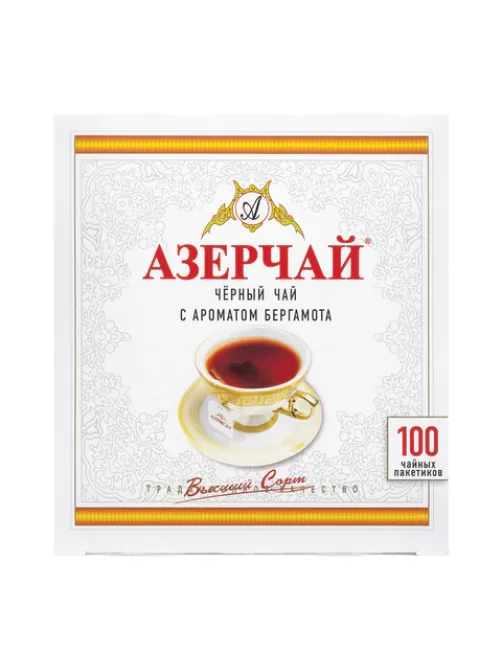 Чай АЗЕРЧАЙ черный с бергамотом, 100 пакетиков по 2 г, 419830