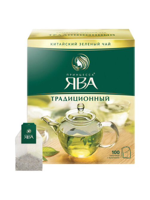 Чай ПРИНЦЕССА ЯВА зеленый, 100 пакетиков по 2 г, 0880-18