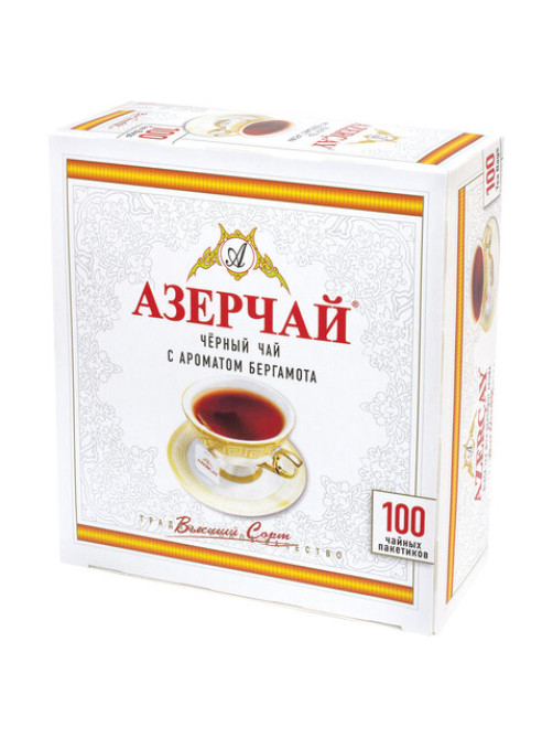 Чай АЗЕРЧАЙ черный с бергамотом, 100 пакетиков по 2 г, 419830