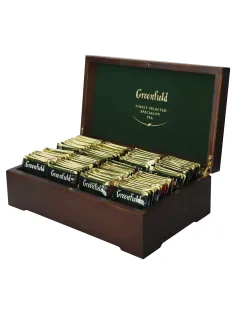 Чай GREENFIELD ассорти 8 вкусов в деревянной шкатулке, НАБОР 96 пакетиков, 0463-10