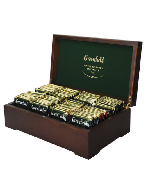 Чай GREENFIELD ассорти 8 вкусов в деревянной шкатулке, НАБОР 96 пакетиков, 0463-10