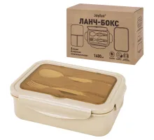 Ланч-бокс контейнер, 2 секции 3+1 отделение 1,4 л, ложка, вилка 7х21х14 см, бежевый, JOYLUX (ДЖОЙЛЮКС), 609349