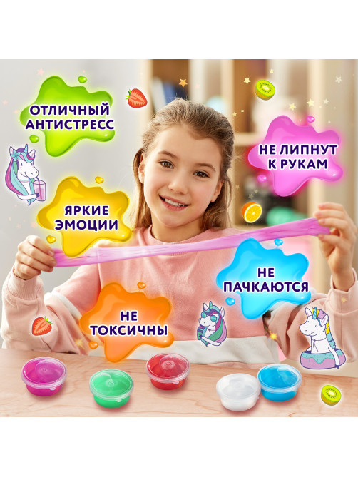 Набор слаймов 14 цветов, 52 аксессуара, в колорбоксе, ЮНЛАНДИЯ, 663777