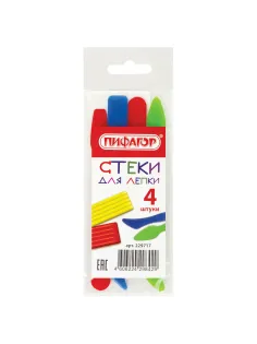 Стеки для лепки ПИФАГОР, НАБОР 4 шт., цветные, пакет с подвесом, 229717
