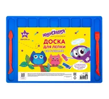 Доска для лепки А4, 280х200 мм, ЮНЛАНДИЯ, синяя, 7 отделений для пластилина, 2 стека, 227399