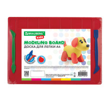 Доска для лепки А4, 280х200 мм, BRAUBERG KIDS, красная, 7 отделений для пластилина, 2 стека, 274257