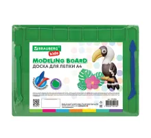 Доска для лепки А4, 280х200 мм, BRAUBERG KIDS, зеленая, 7 отделений для пластилина, 2 стека, 274258