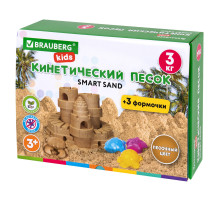 Песок для лепки кинетический, цвет песочный, 3 кг, коробка-песочница, формочки, BRAUBERG KIDS, 666008