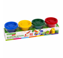 Пластилин-тесто для лепки BRAUBERG KIDS, 4 цвета, 200 г, яркие классические цвета, крышки-штампики, 106714
