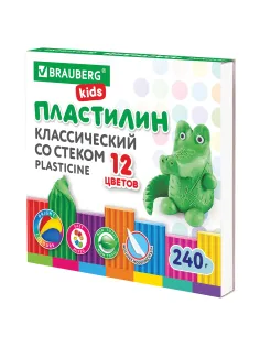 Пластилин классический BRAUBERG KIDS, 12 цветов, 240 г, стек, ВЫСШЕЕ КАЧЕСТВО, 106436