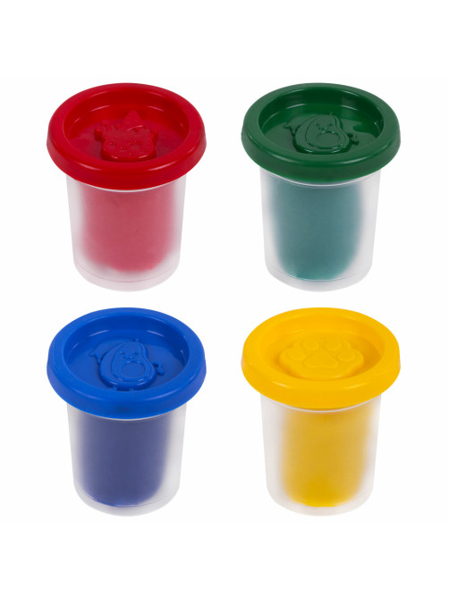 Пластилин-тесто для лепки BRAUBERG KIDS, 4 цвета, 200 г, яркие классические цвета, крышки-штампики, 106714