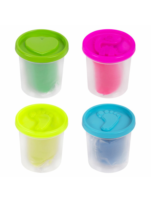 Пластилин-тесто для лепки BRAUBERG KIDS, 4 цвета, 560 г, яркие неоновые цвета, крышки-штампики, 106716