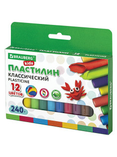 Пластилин классический BRAUBERG KIDS, 12 цветов, 240 г, ВЫСШЕЕ КАЧЕСТВО, 105873
