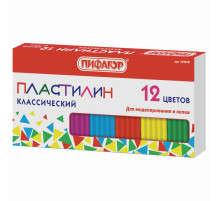 Пластилин классический ПИФАГОР, 12 цветов, 120 г, картонная упаковка, 103678