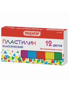 Пластилин классический ПИФАГОР, 12 цветов, 120 г, картонная упаковка, 103678