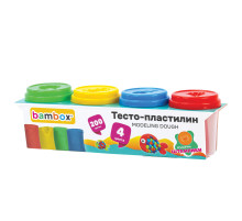Тесто-пластилин для лепки СУПЕР ПЛАСТИЧНОЕ, 4 цвета, 200 г, крышки-штампики, BAMBOX (БАМБОКС), 107247