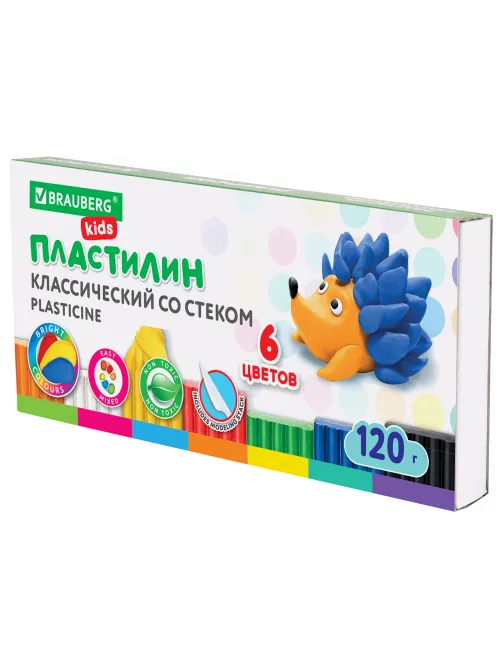 Пластилин классический BRAUBERG KIDS, 6 цветов, 120 г, стек, ВЫСШЕЕ КАЧЕСТВО, 106435
