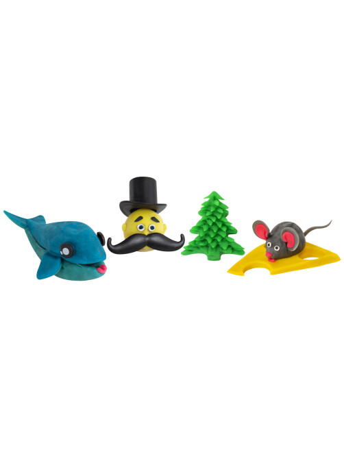 Пластилин-тесто для лепки BRAUBERG KIDS, 4 цвета, 200 г, яркие классические цвета, крышки-штампики, 106714
