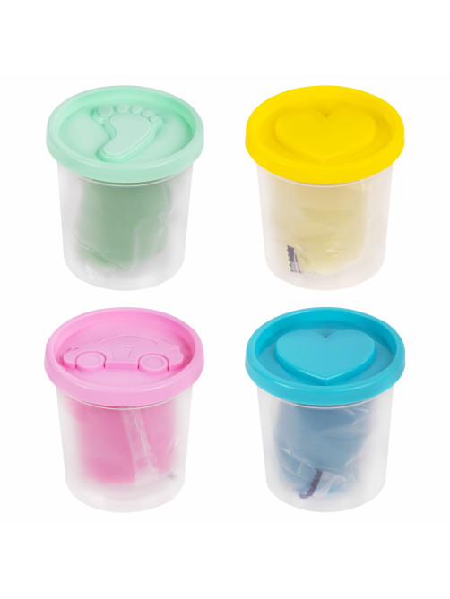 Пластилин-тесто для лепки BRAUBERG KIDS, 4 цвета, 560 г, пастельные цвета, крышки-штампики, 106717