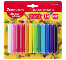 Пластилин классический BRAUBERG 12 цветов, 200 г, ВЫСШЕЕ КАЧЕСТВО, блистер, 103350