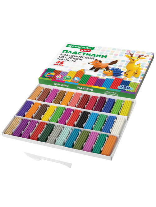 Пластилин классический BRAUBERG KIDS, 36 цветов, 720 г, стек, ВЫСШЕЕ КАЧЕСТВО, 106438