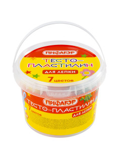 Пластилин на растительной основе (тесто для лепки) ПИФАГОР, 7 цветов, 420 г, пластиковое ведро, 104545