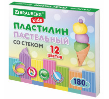 Пластилин классический пастельные цвета BRAUBERG KIDS, 12 цветов, 180 грамм, стек, 106681