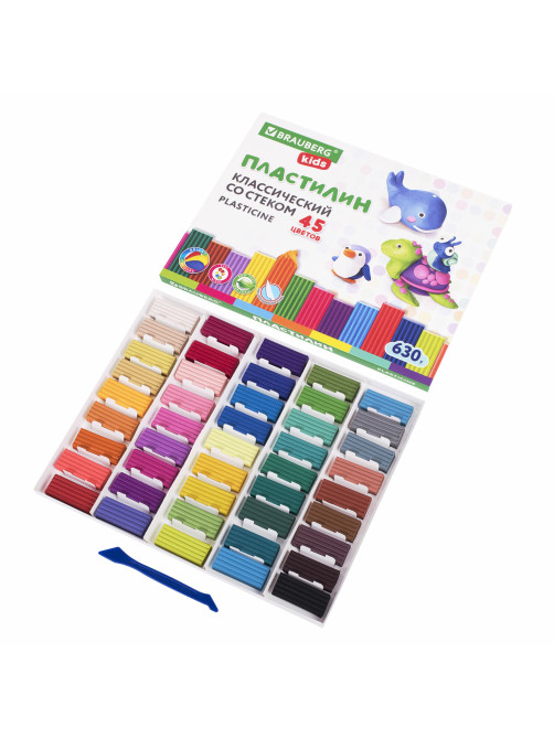 Пластилин классический BRAUBERG KIDS, 45 цветов, 630 г, стек, ВЫСШЕЕ КАЧЕСТВО, 106680