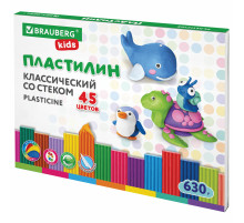 Пластилин классический BRAUBERG KIDS, 45 цветов, 630 г, стек, ВЫСШЕЕ КАЧЕСТВО, 106680