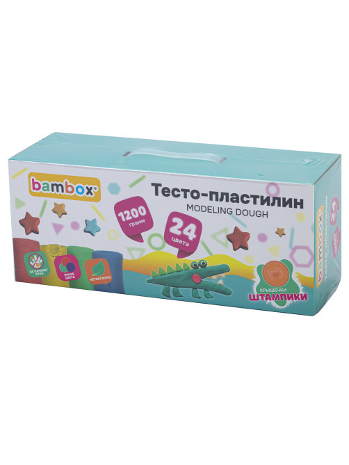Тесто-пластилин для лепки СУПЕР ПЛАСТИЧНОЕ, 24 цвета, 1200 г, крышки-штампики, BAMBOX (БАМБОКС), 107249
