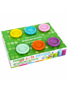 Пластилин-тесто для лепки BRAUBERG KIDS, 6 цветов, 300 г, 10 формочек, шприц, стек, крышки-штампики, 106719