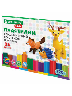 Пластилин классический BRAUBERG KIDS, 36 цветов, 720 г, стек, ВЫСШЕЕ КАЧЕСТВО, 106438