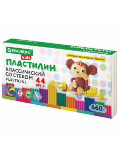 Пластилин классический BRAUBERG KIDS, 44 цвета, 660 грамм, стек, ВЫСШЕЕ КАЧЕСТВО, 106679
