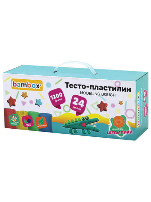 Тесто-пластилин для лепки СУПЕР ПЛАСТИЧНОЕ, 24 цвета, 1200 г, крышки-штампики, BAMBOX (БАМБОКС), 107249