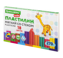 Пластилин мягкий восковой BRAUBERG KIDS, 18 цветов, 270 г, со стеком, 106497