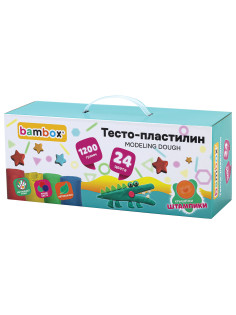 Тесто-пластилин для лепки СУПЕР ПЛАСТИЧНОЕ, 24 цвета, 1200 г, крышки-штампики, BAMBOX (БАМБОКС), 107249
