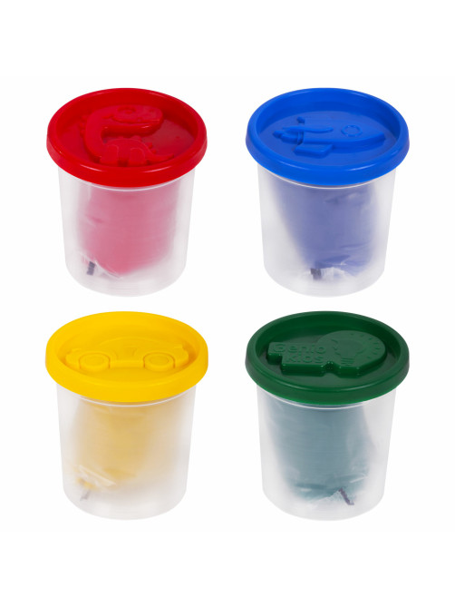 Пластилин-тесто для лепки BRAUBERG KIDS, 4 цвета, 560 г, яркие классические цвета, крышки-штампики, 106715