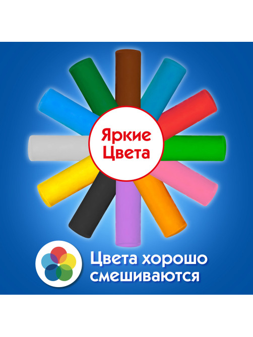 Пластилин на растительной основе (тесто для лепки) ПИФАГОР, 12 цветов, 360 г, пластиковое ведро, 104546