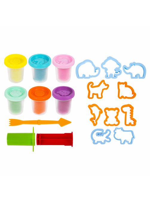Пластилин-тесто для лепки BRAUBERG KIDS, 6 цветов, 300 г, 10 формочек, шприц, стек, крышки-штампики, 106719