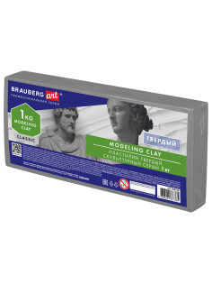 Пластилин скульптурный BRAUBERG ART CLASSIC, серый, 1 кг, твердый, 106525