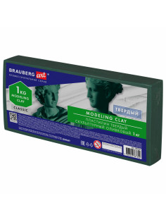 Пластилин скульптурный BRAUBERG ART CLASSIC, оливковый, 1 кг, твердый, 106526