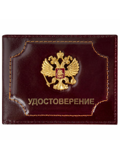 Обложка для удостоверения натуральная кожа шик, 3D герб + тиснение, темно-бордовая, BRAUBERG, 238199