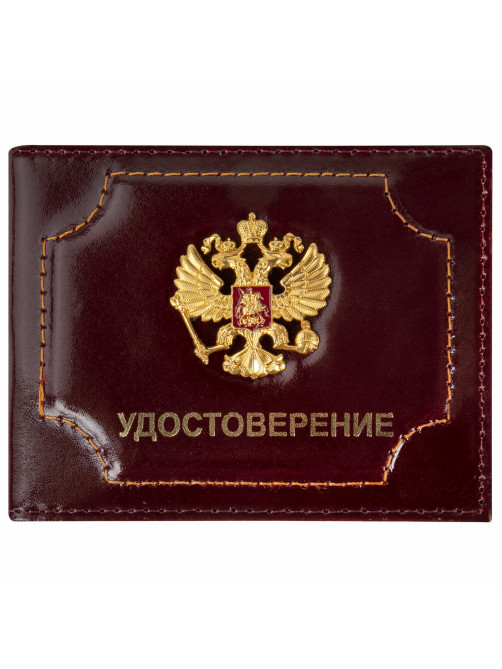 Обложка для удостоверения натуральная кожа шик, 3D герб + тиснение, темно-бордовая, BRAUBERG, 238199