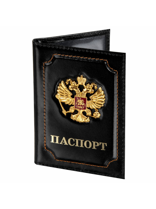 Обложка для паспорта натуральная кожа шик, 3D герб + тиснение 